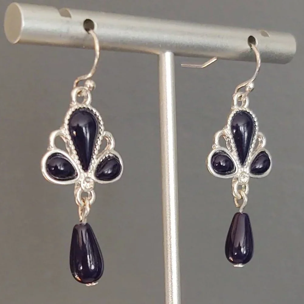 Navy and silver drop earrings with cz accents